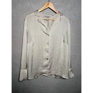 H&M Cream Metallic Silky Long Sleeve‎ Button Down Shirt Womens Size Large